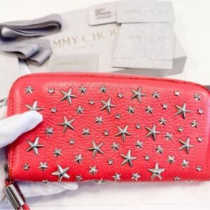 Jimmy Choo Leather Star-Stud Zip Wallet